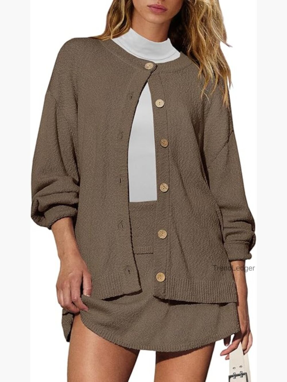 Women's 2 Piece Sweater Skirt Set Cardigan Skort Lounge Outfit